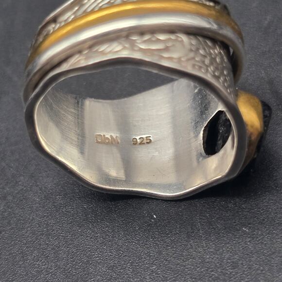 DbM Kensington Sterling Silver Black Tourmaline Ring Spinner Ring Size 8 - Picture 2 of 10